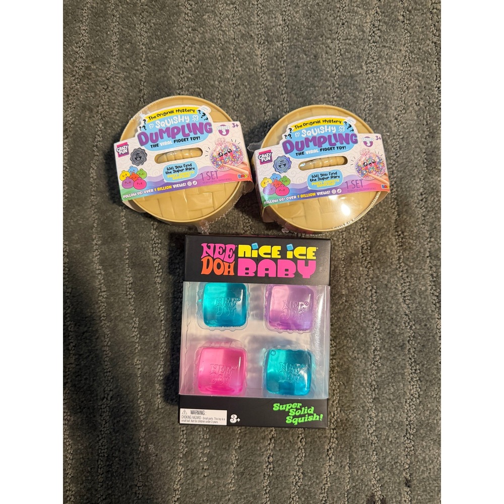 NeeDoh Nice Ice Baby & 2 Squishy Dumpling Mystery Fidget Toy Bundle Series 3